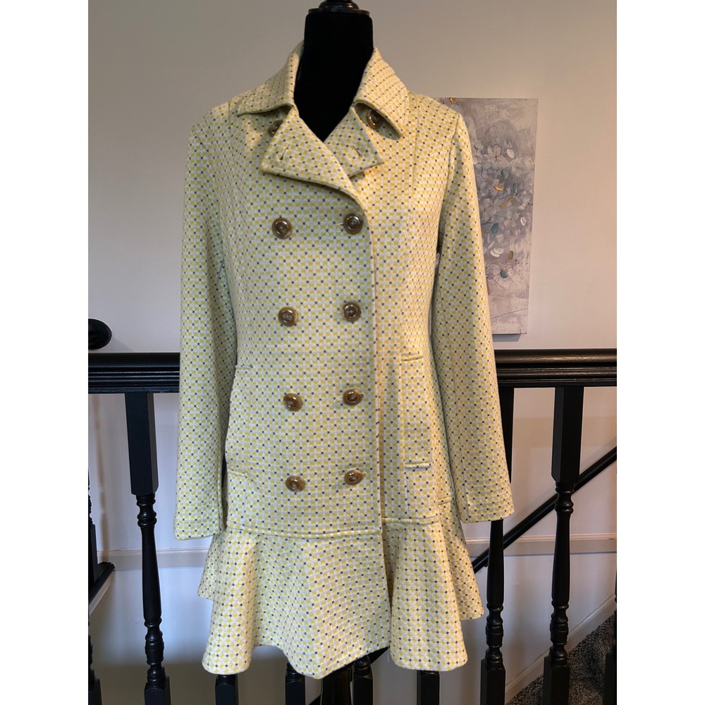 Cabi Hobnob Topper 6249 Daffodil Yellow Geometric Ruffle Peplum Jacket Small NWT